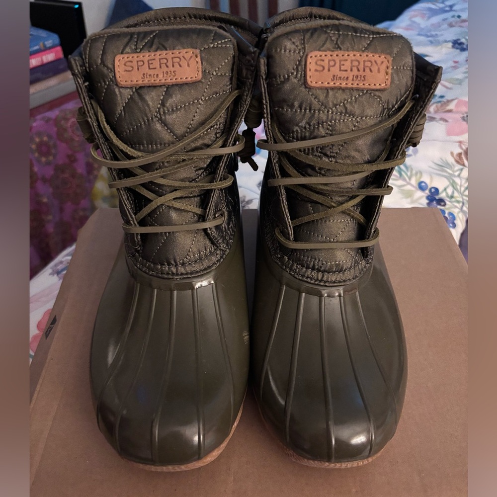 Sperry Olive Quilted Boots with Fleece Lining